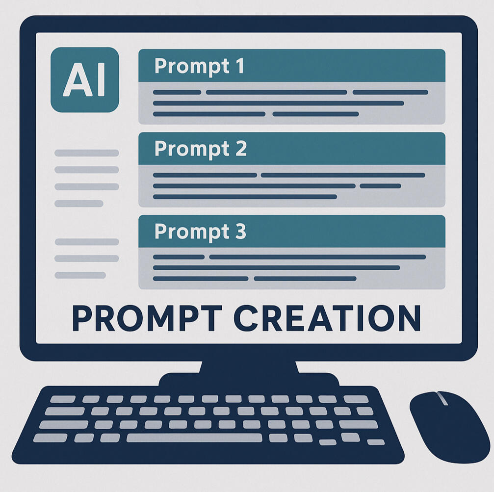 an illustration of a computer screen with 3 prompts being created